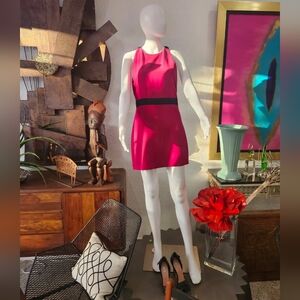 Badgley Mischka Fuchsia Mini Dress with Black Beaded Accents